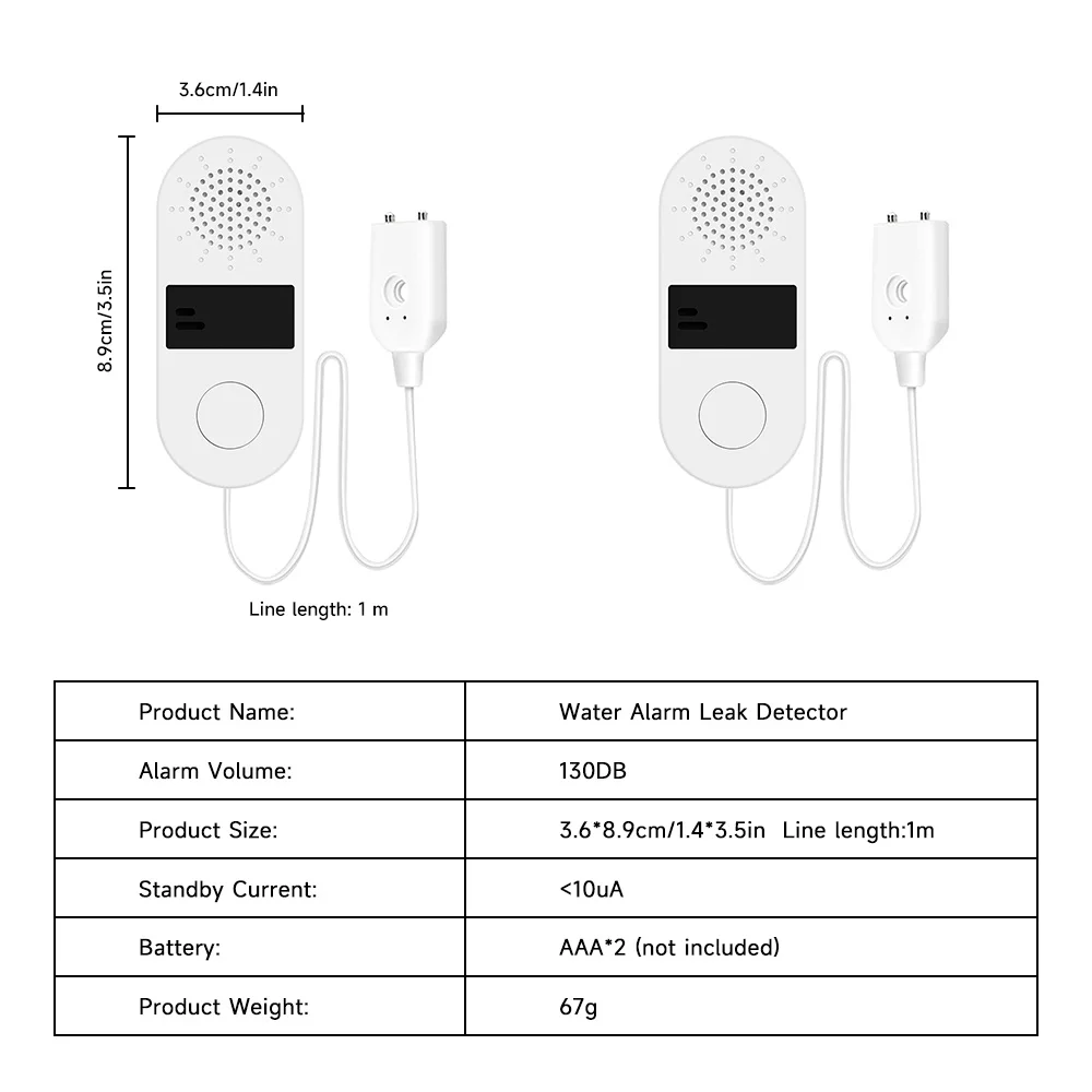 Imagem -06 - Sensor de Vazamento de Água de 130db Alarme Não Inteligente com Som e Luz Dispositivo de Segurança Residencial à Prova Dágua Essencial para Detecção de Vazamento.