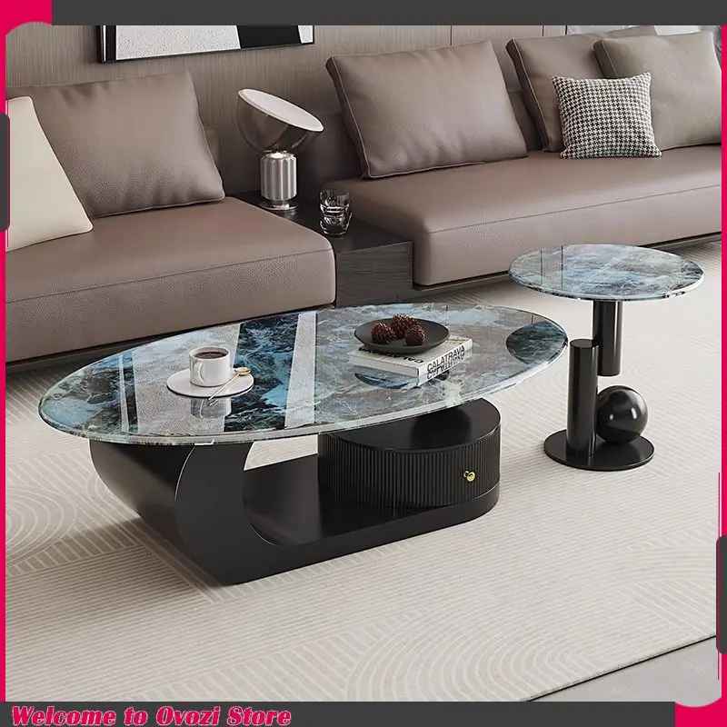 

Luxury Drawers Coffee Table Nordic Modern Design Oval Coffee Tables Living Room books Mesas De Centro Para Sala Home Furniture