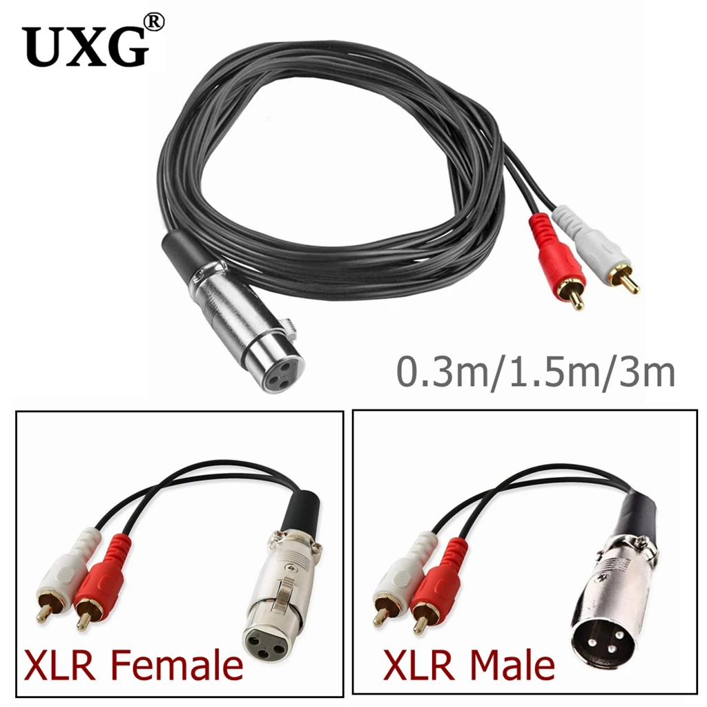 3M 1.5M XLR TO Audio RCA Cable Male To 2 XLR 3 Pin Male Female Cannon Amplifier Mixing Plug AV Cable Dual XLR To Dual RCA Cable