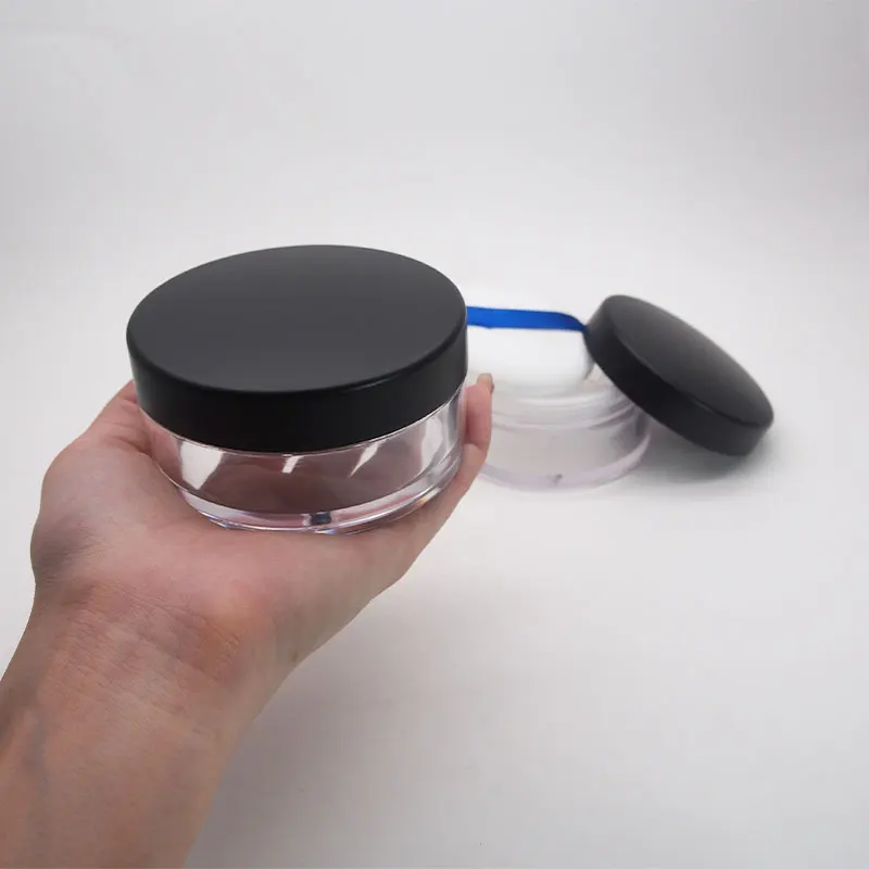 50g Plastic Loose Powder Jar With Sifter Empty Cosmetic Container Black Matte Cap Makeup Compact Portable Loose Powder Box