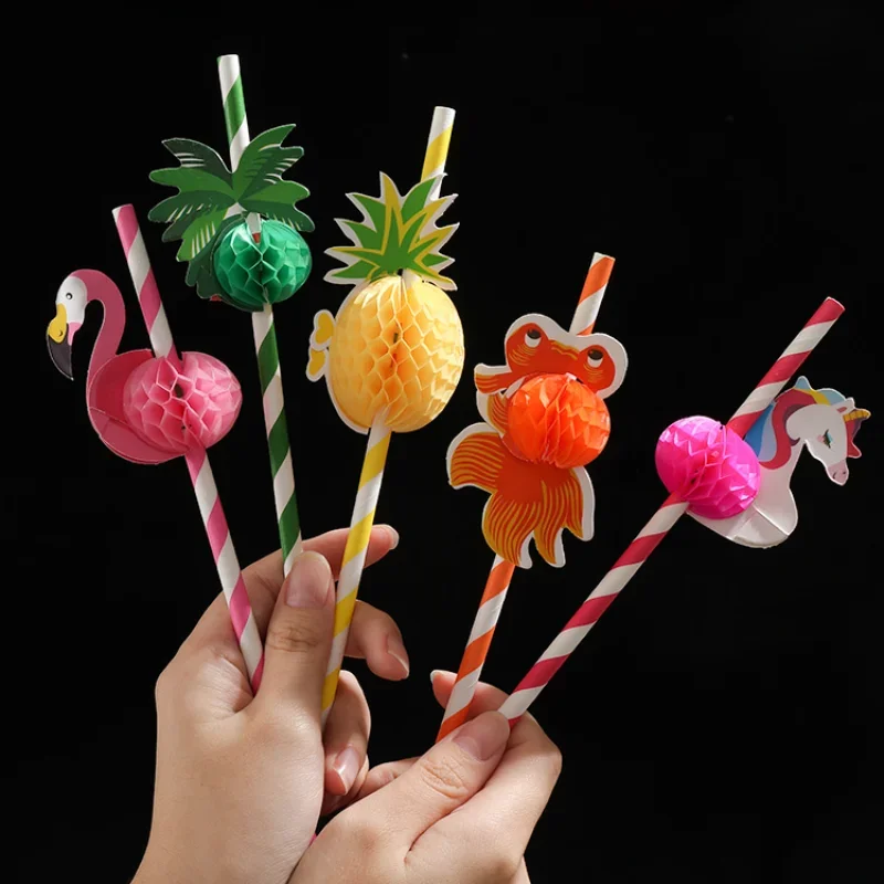 Creative 50pcs Cute Animal Disposable Degradable Paper Eco Friendly Straw Party Juice Cocktail Decorative Straw