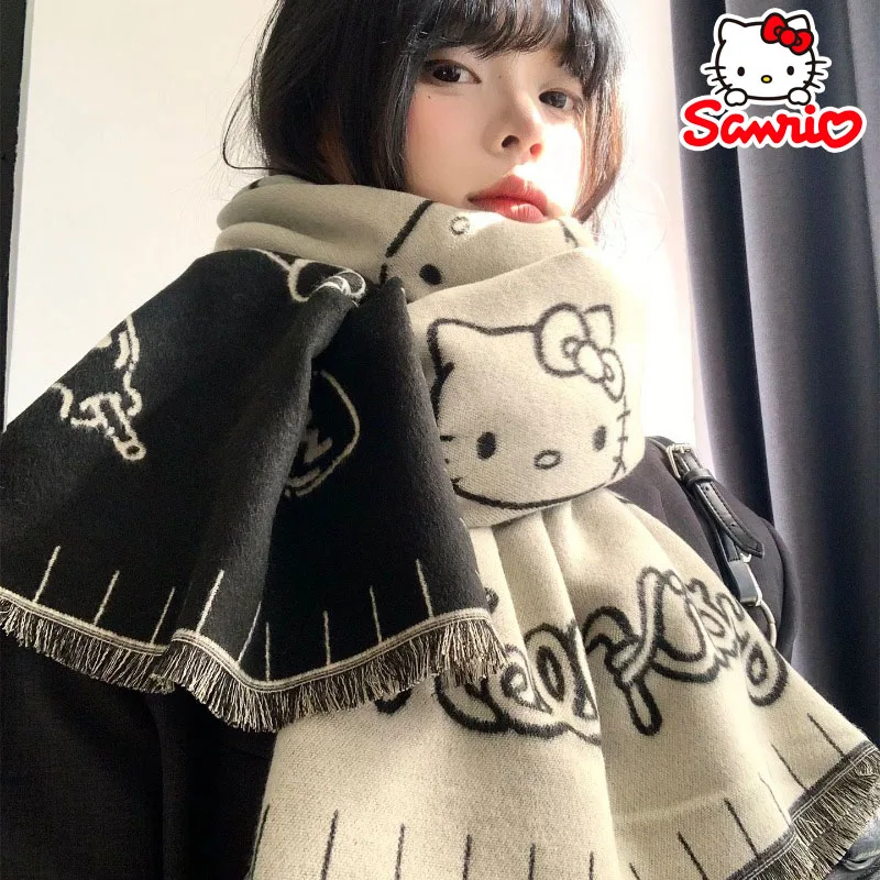 

Sanrio Hello Kitty Winter Scarf for Women Cashmere Warm Pashmina Blanket Wraps Female Thick Soft Shawl Long Poncho Echarpe Gift