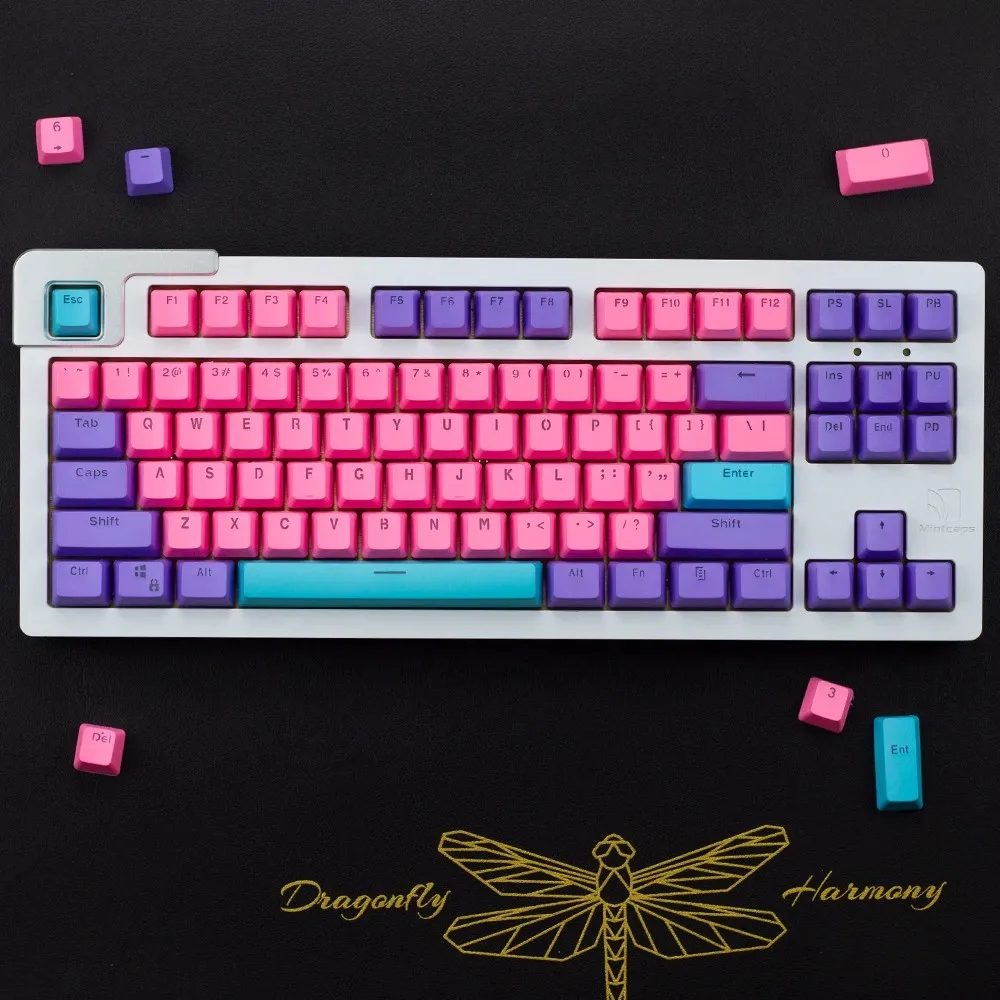 

87 keys Fashion colours PBT Keycaps OEM Profile Dye-Sub Keycaps Top/Side/No Engraved keycaps For MX Mechanical Keyboard 84/96