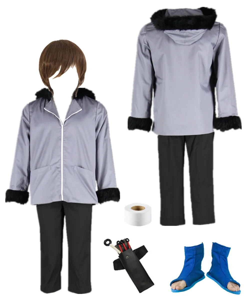 

US Size Men's Inutsuka Kiba Cosplay Costume Grey Coat Pants Halloween Outfit