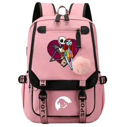 The Nightmare Before Christmas Boy Girls Kids School Book Bags Women USB Bagpack Teenagers Canvas Laptop Travel Student Backpack