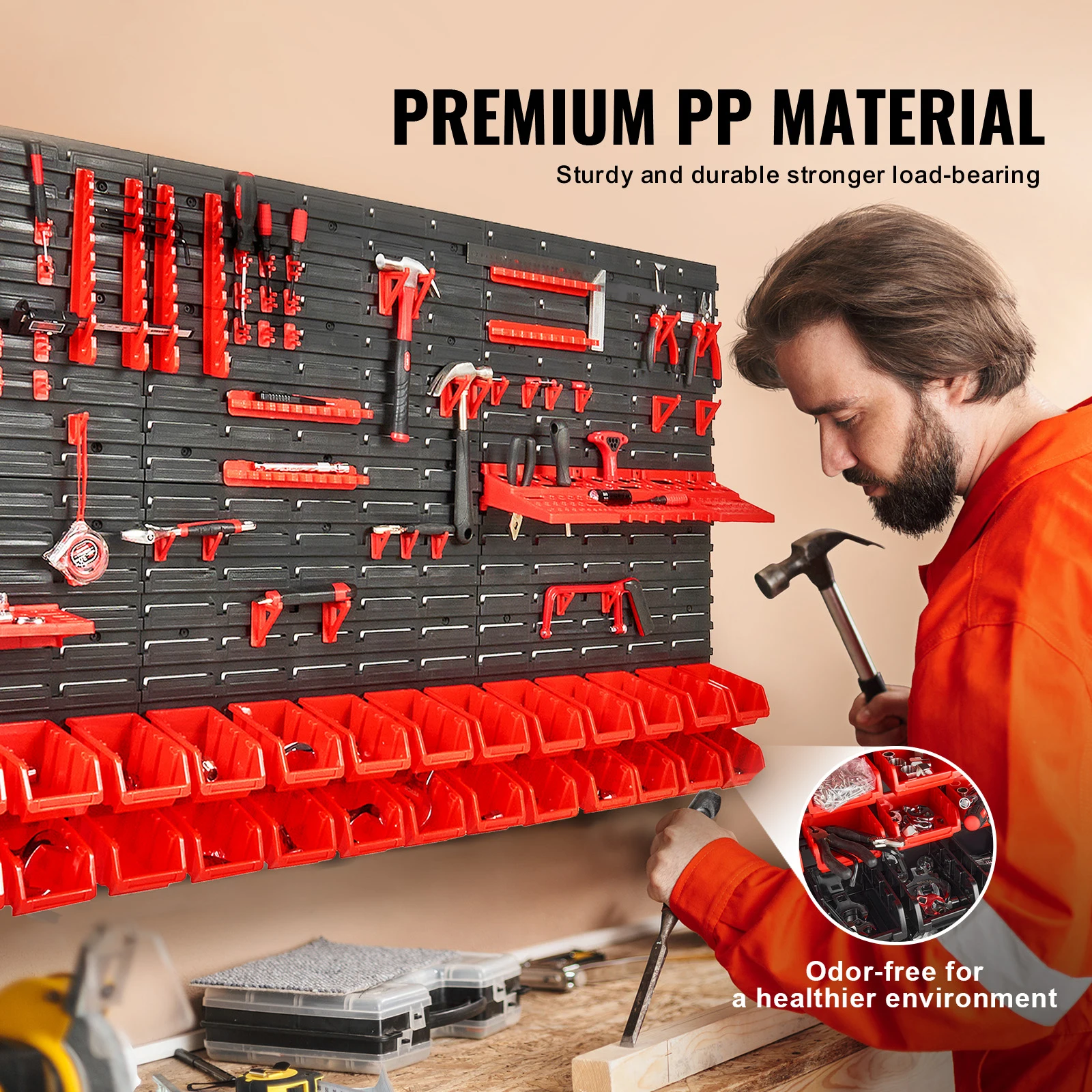 SucceBuy صناديق تخزين مثبتة على الحائط 30/48Bin أجزاء رف منظم المرآب مع لوحات الحائط السنانير أداة متجر البلاستيك للأظافر المسمار