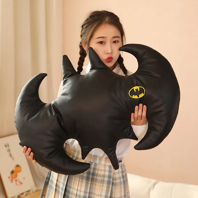 Pictorial Black Bat Shaped Plush Pillow Cool Superman Sofa Cushion Bay Window Nap Pillow Stuffed Animal Toys Hobbies Xmas Gifts