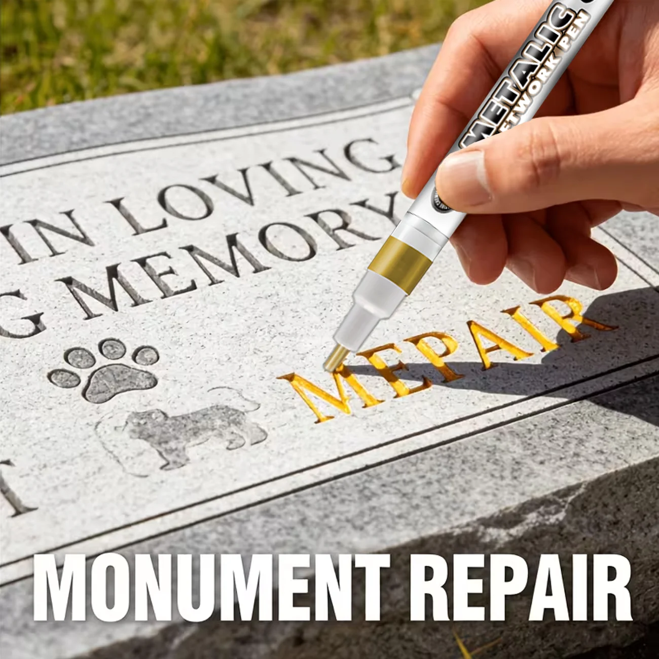 KJM 20ML Metallic Craftwork Pen Waterproof Gold Ink Monument Repair Marker for Tombstone Lettering Long-Lasting 3-5 Years