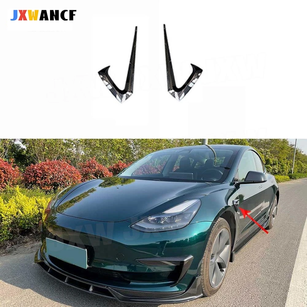 

JXWANCF Car Front Bumper Side Trim Canards For Tesla Model 3 Fin Air Knife Wingle Car Bodykits ABS Carbon Look/Gloss black