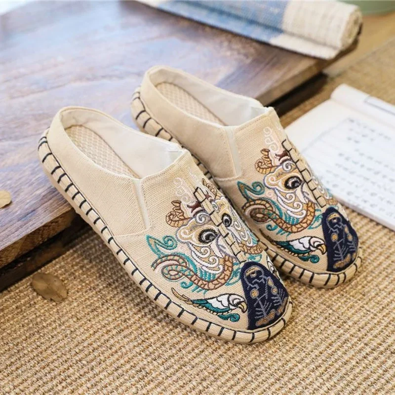 Men's Shoe Walk Around Home Embroidery Half Male Slipper Cheap Shoes Liquidation Low Price Mascullino Designer Luxury Y2k Slides