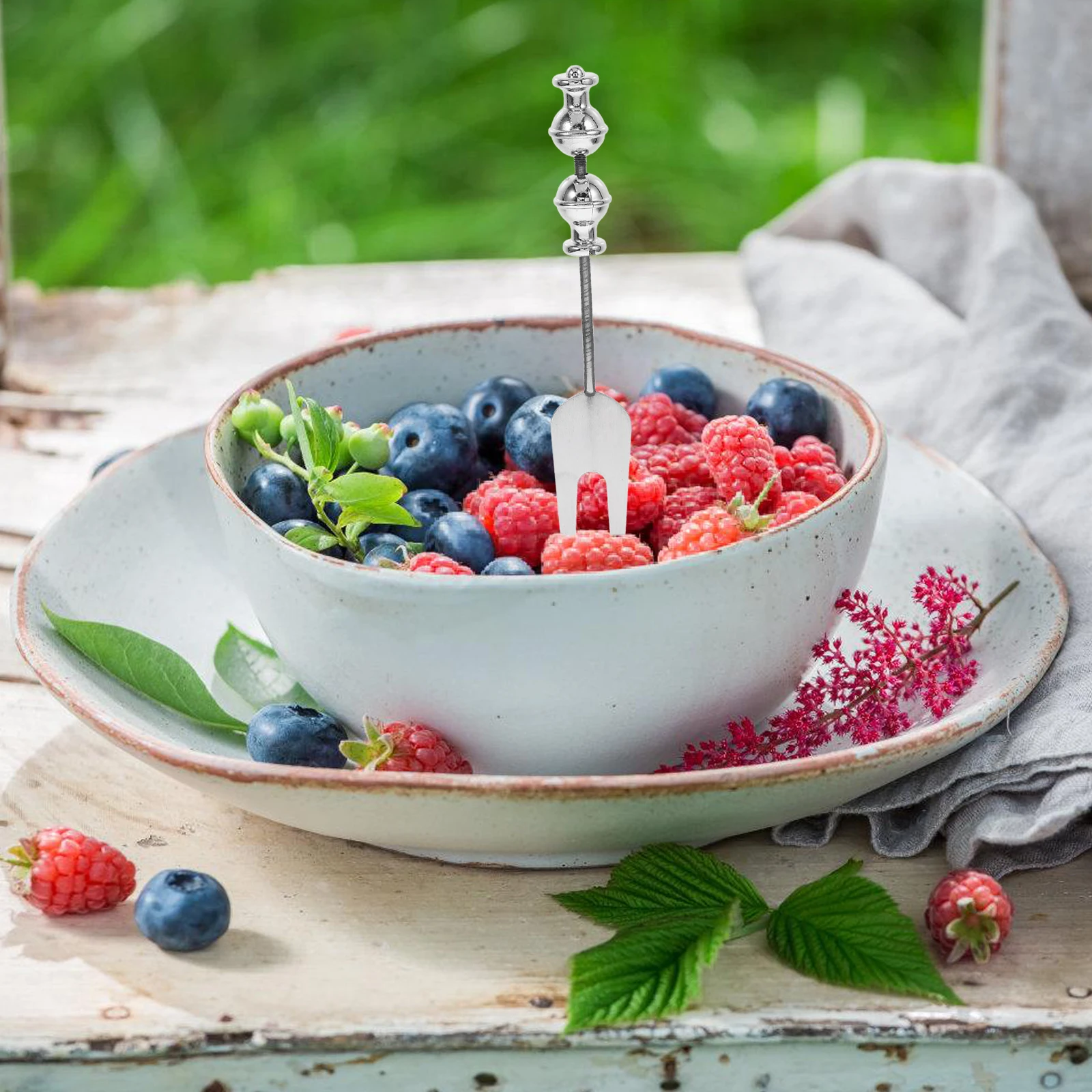 

1pcs Beadable Stainless Steel Fruit Stirring Dessert Crafts Beadable Fork Kitchen Flatware Serving Fork Household Tableware