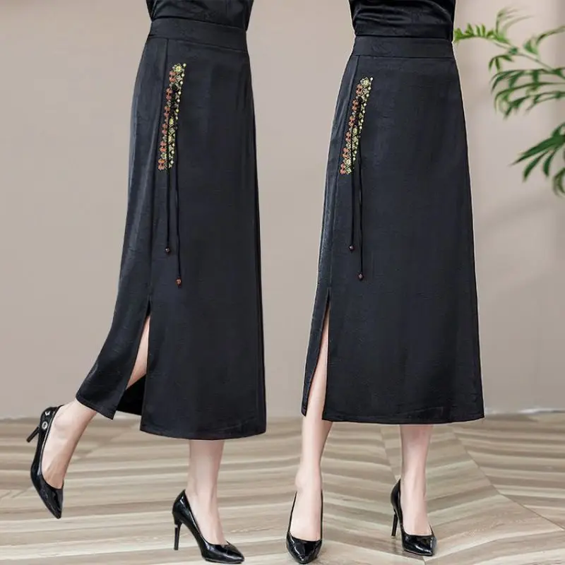 Retro Skirt Jacquard Chinese Style Straight Buckle Casual All-match Skirt Embroidered Horse Face Skirt