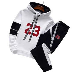 Urban Fashion Streetwear Mens Hooded Sweatshirts and Elastic Pants Autumn Mens Outdoor Basketball Hooded Sportwear 2pcs Set