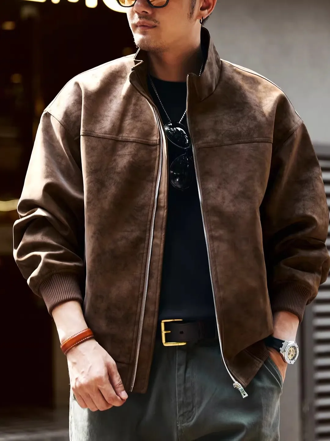 

Large Size Men's PU Leather Jaet Casual Tie-Dye Collar Thiened Autumn Winter Outerwear Youth Faion Brand Motorcycle Sle