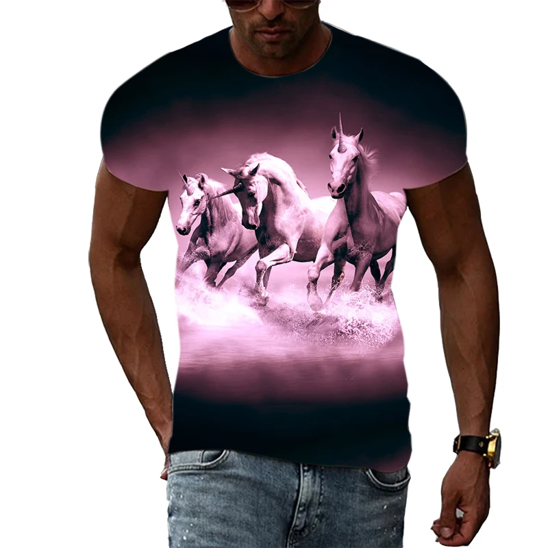 Horses Galloping Summer Fashion Casual Personality 3D Harajuku Print Men And Women Comfortable Round Neck Short-sleeved T-shirt