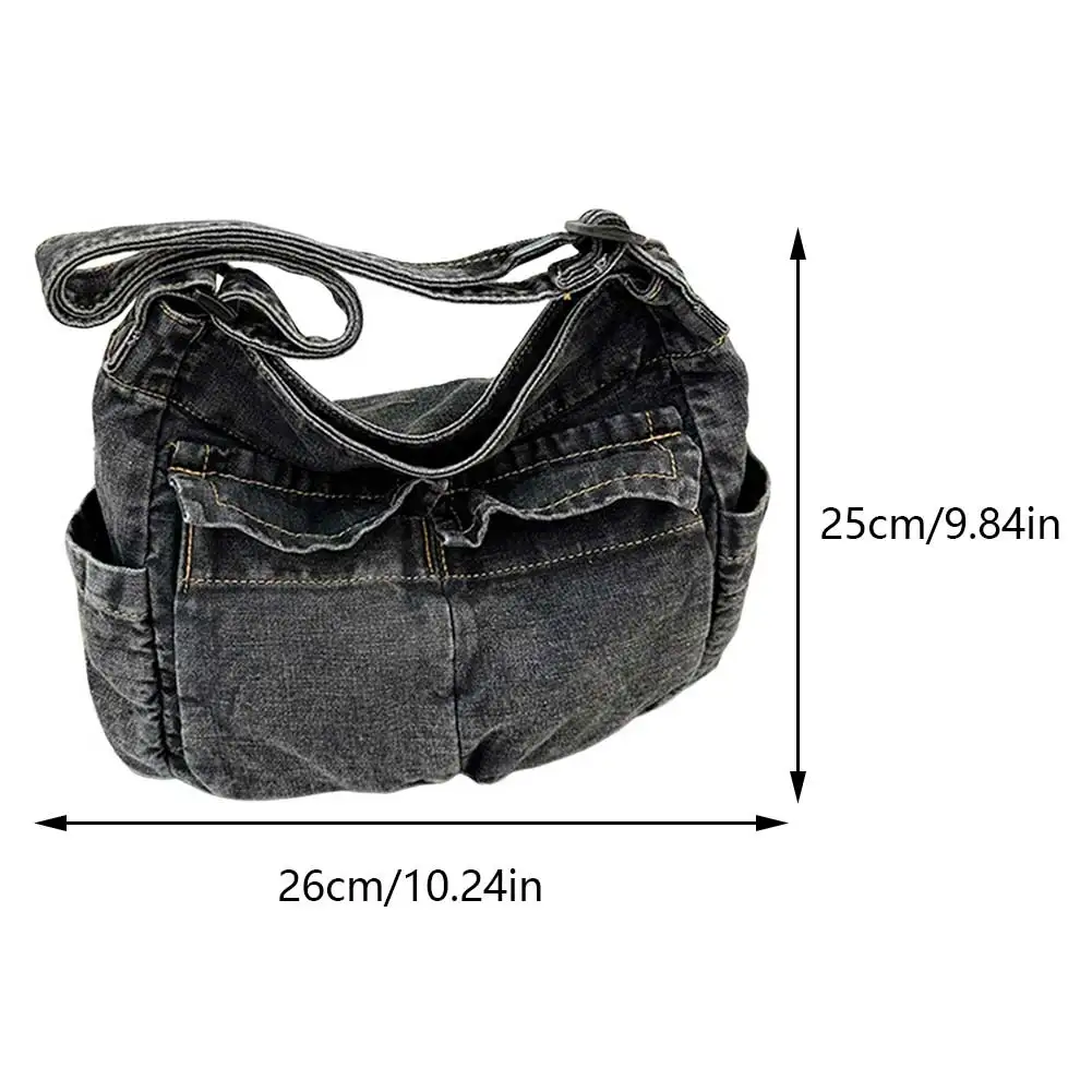 Bolso de hombro de mezclilla para mujeres y hombres, bandolera informal para adolescentes, bolsa de libros para estudiantes, bandolera Vintage de gran capacidad