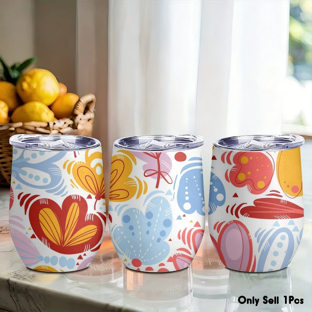 Sketch Flower Funny Pattern Vacuum Flasks 12oz Eggshell Cup With Lid Portable Coffee Cups Travel Household Office Drinking Mug