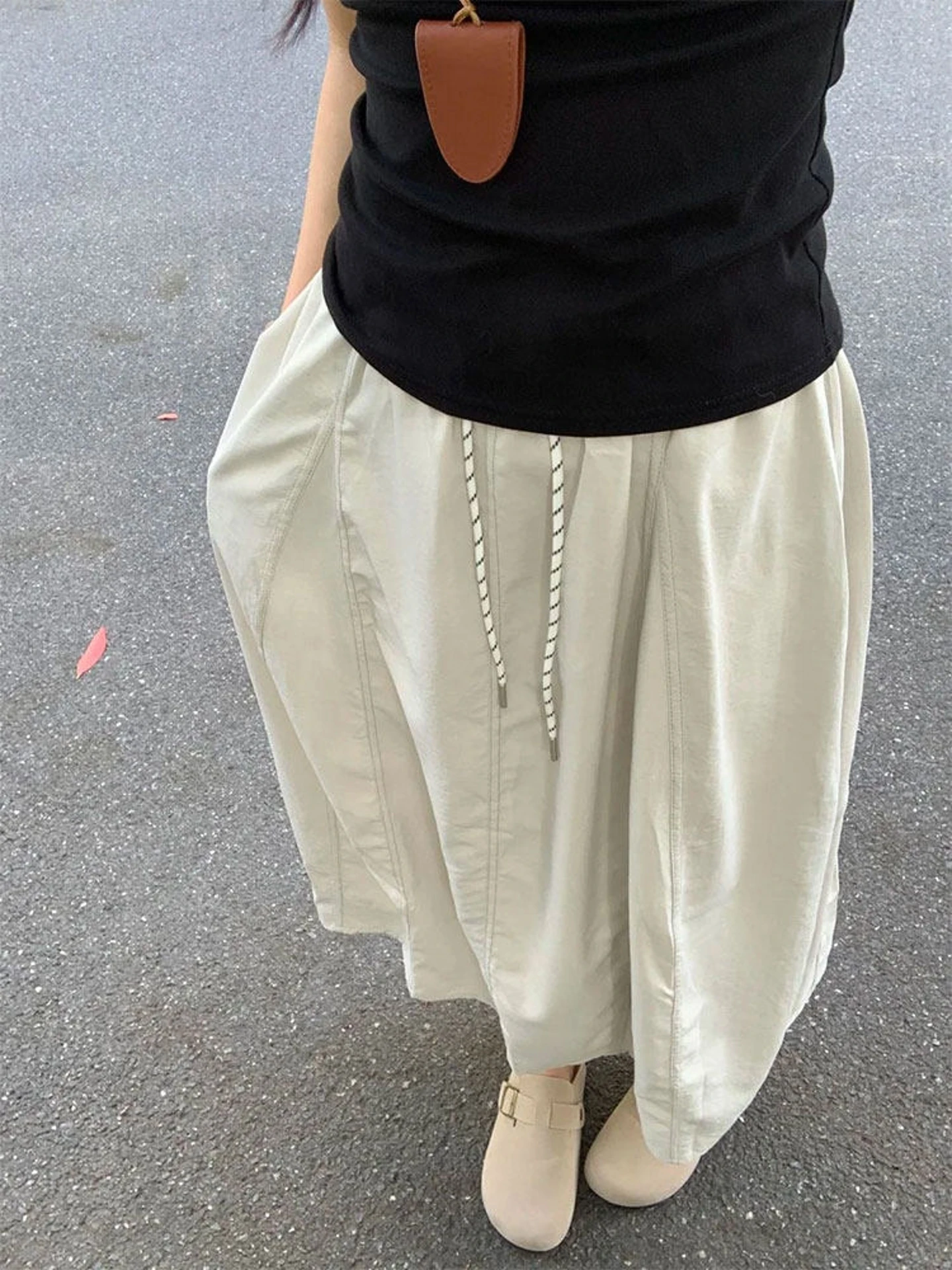 

High Waist A-Line Ice Silk Work Skirt for Women Summer Thin New Style Pumpkin Mountain Half Skirt Korean Style Commute Skirt