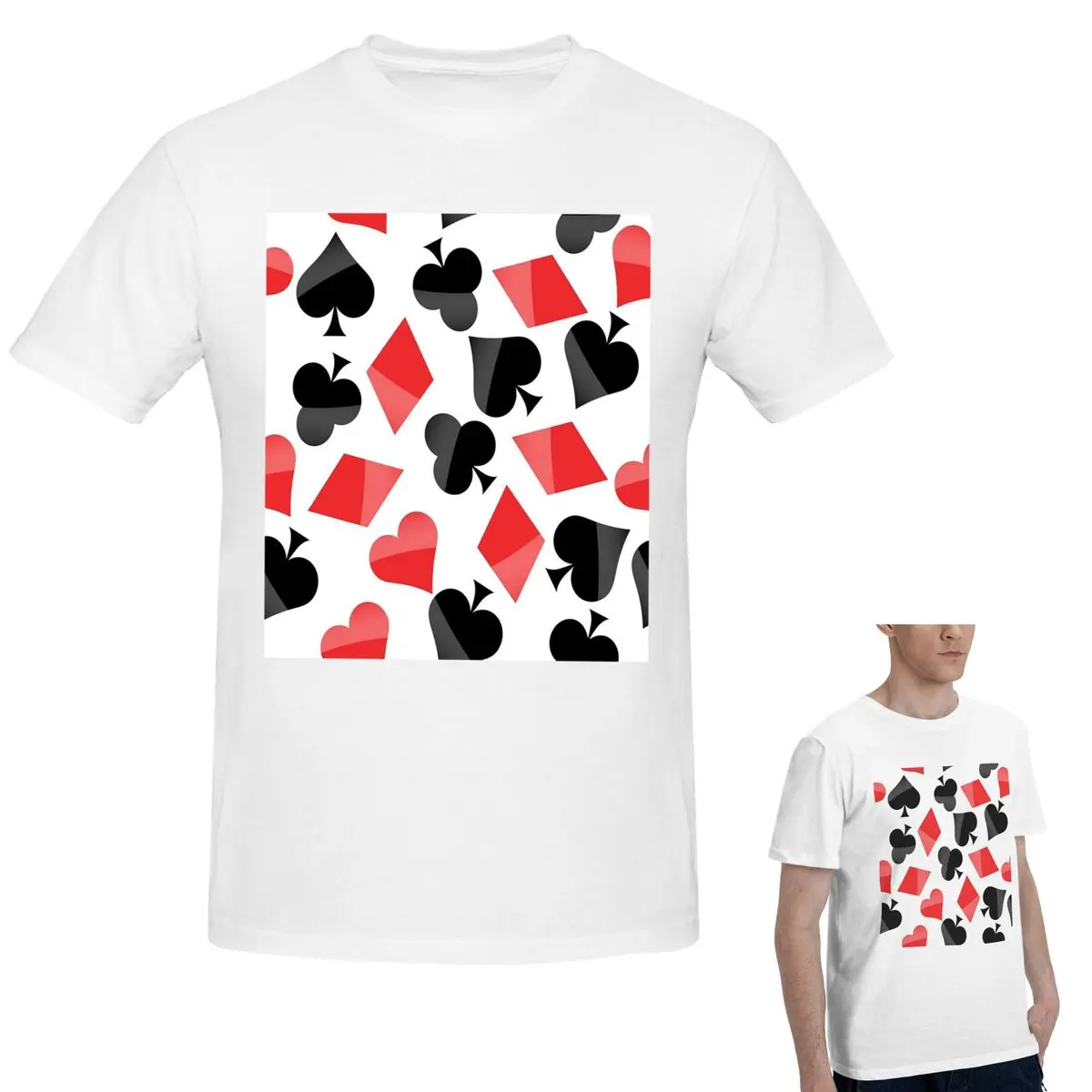 

100% Cotton Playing-card Symbols T-Shirt Men's Fashion Oversized T Shirt Men Round Neck Summer Shirts Tops S-6XL