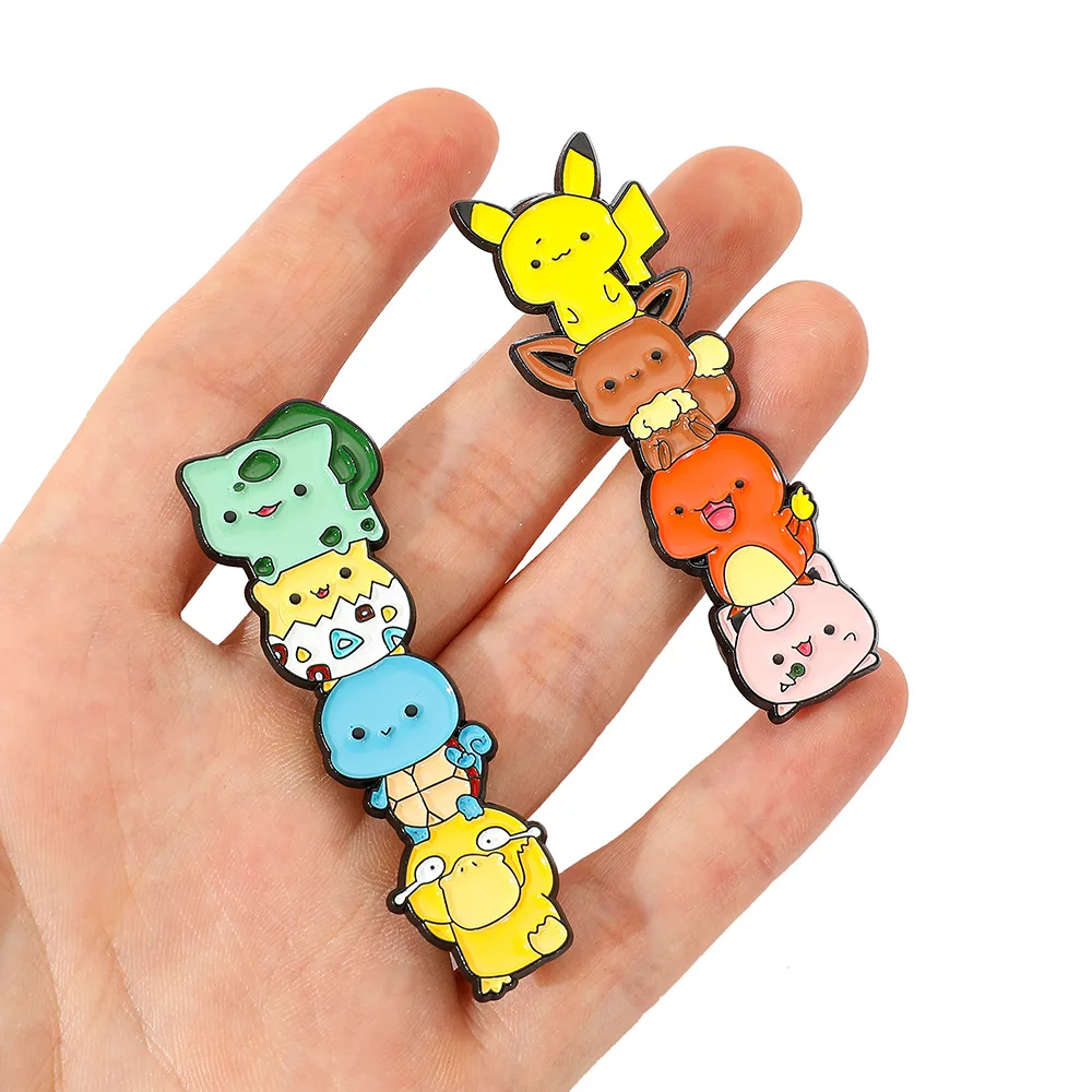 Pokemon Enamel Pins Anime Game Pikachu Eevee Creativity Burger Modelling Brooches Backpack Lapel Pin Accessory Jewelry for Kids