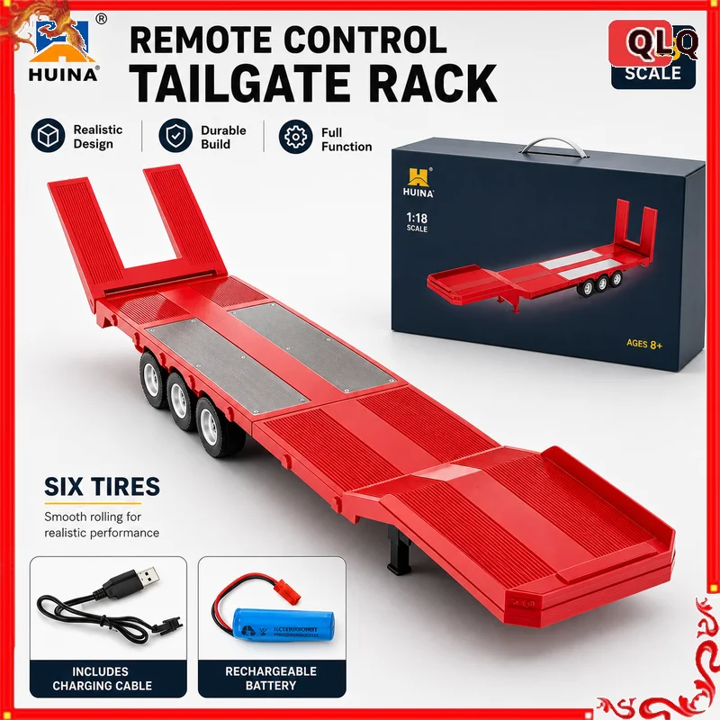 HUINA 1502 RC Trailer 1/18 Flatbed Semi-trailer Suitable for HUINA 770S RC Tractor Truck Model Toy
