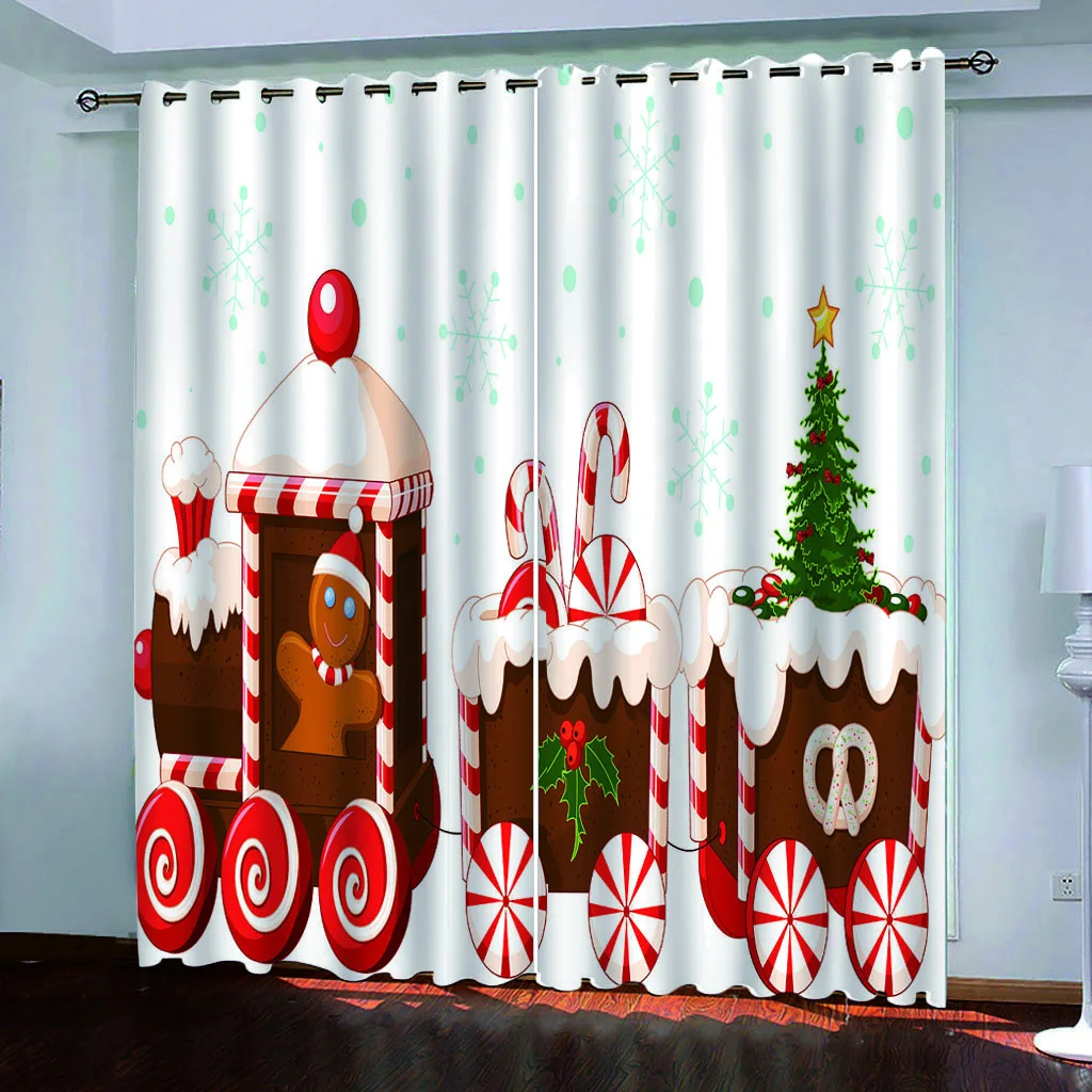 

Cartoon Happy Christmas Stocking Window Curtains For Kids Bedroom Living Room Hall Treatments Kitchen Decor Drapes Blinds2pieces