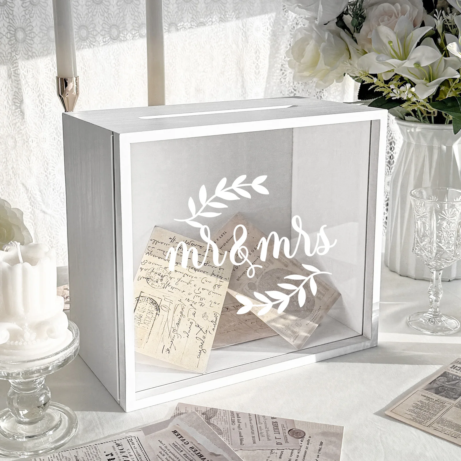 

Наша теплая белая коробка для свадебных карточек с прорезью, деревянная коробка для карточек для свадебного приема, подарочная коробка для карточек для выпускного вечера, детского душа