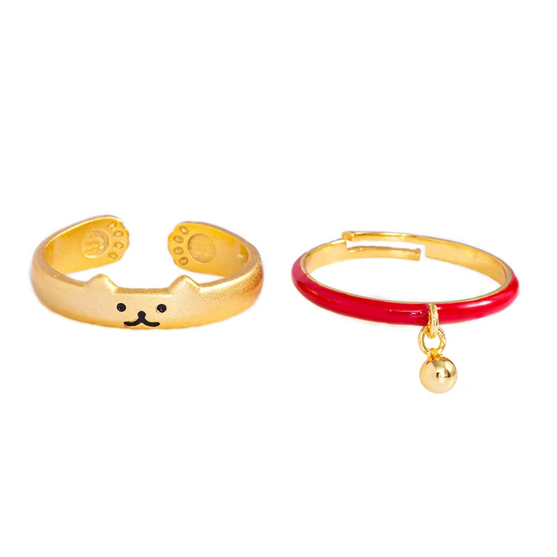 

Cute cat ring female Japanese bell red plain ring stacked ring