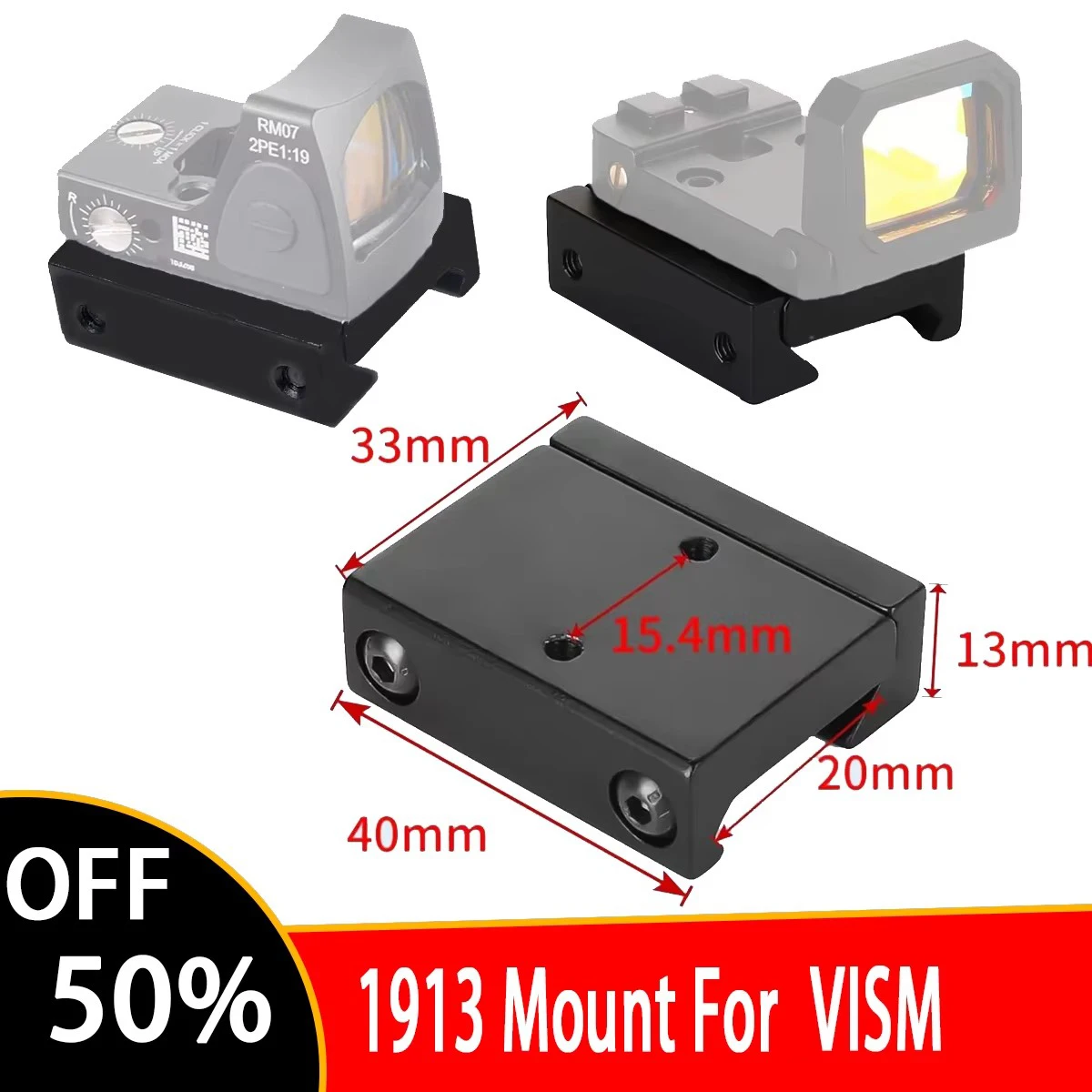 Tactical Optical 1913 Mount 20mm Picatinny Rail Mount Original Footprint for VISM Red Dot Sight Scope