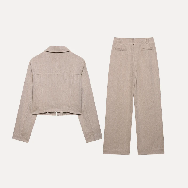 Z 2025 Verão Novo Estilo F Conjunto de Moda Casaco Curto Calças de Perna Reta Fibra de Poliéster Casual E ...