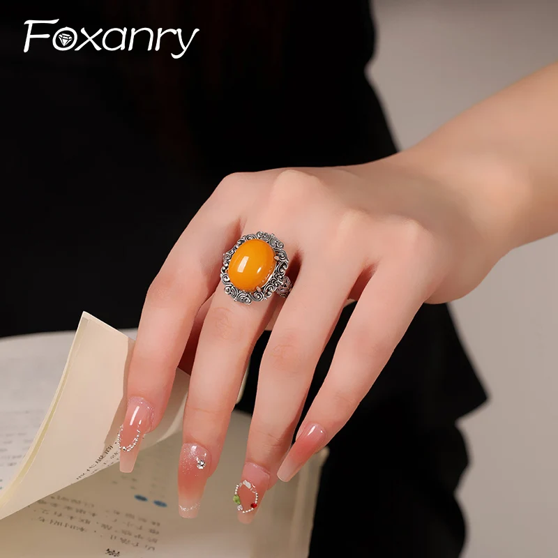 Foxanry Silver Color Beeswax Rings For Women Girls Ethnic Vintage Fashion Temperament Elegant Creative Simple Party Jewelry Gift