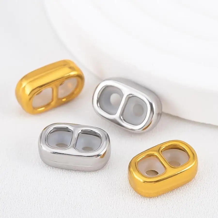 1/5/10/20/50/100pcs 5-Piece Set of Coated Stainless Steel Sliding Beads with Holes, Oval Cord Lock Stopper with Two Holes, Adjus