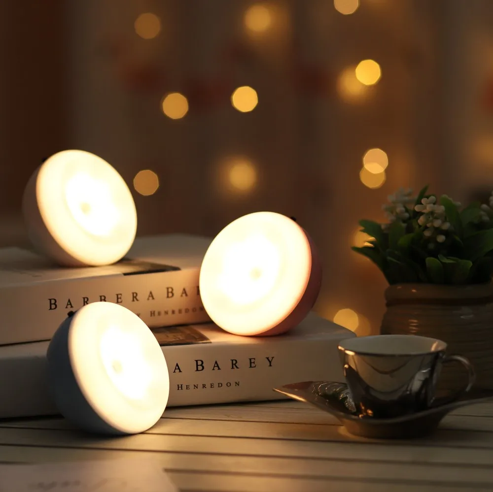 1PC LED Human Body Induction Magnetic Night Light with Charging Cable, Suitable for Dormitory, Wardrobe, Bedroom Headboard Light