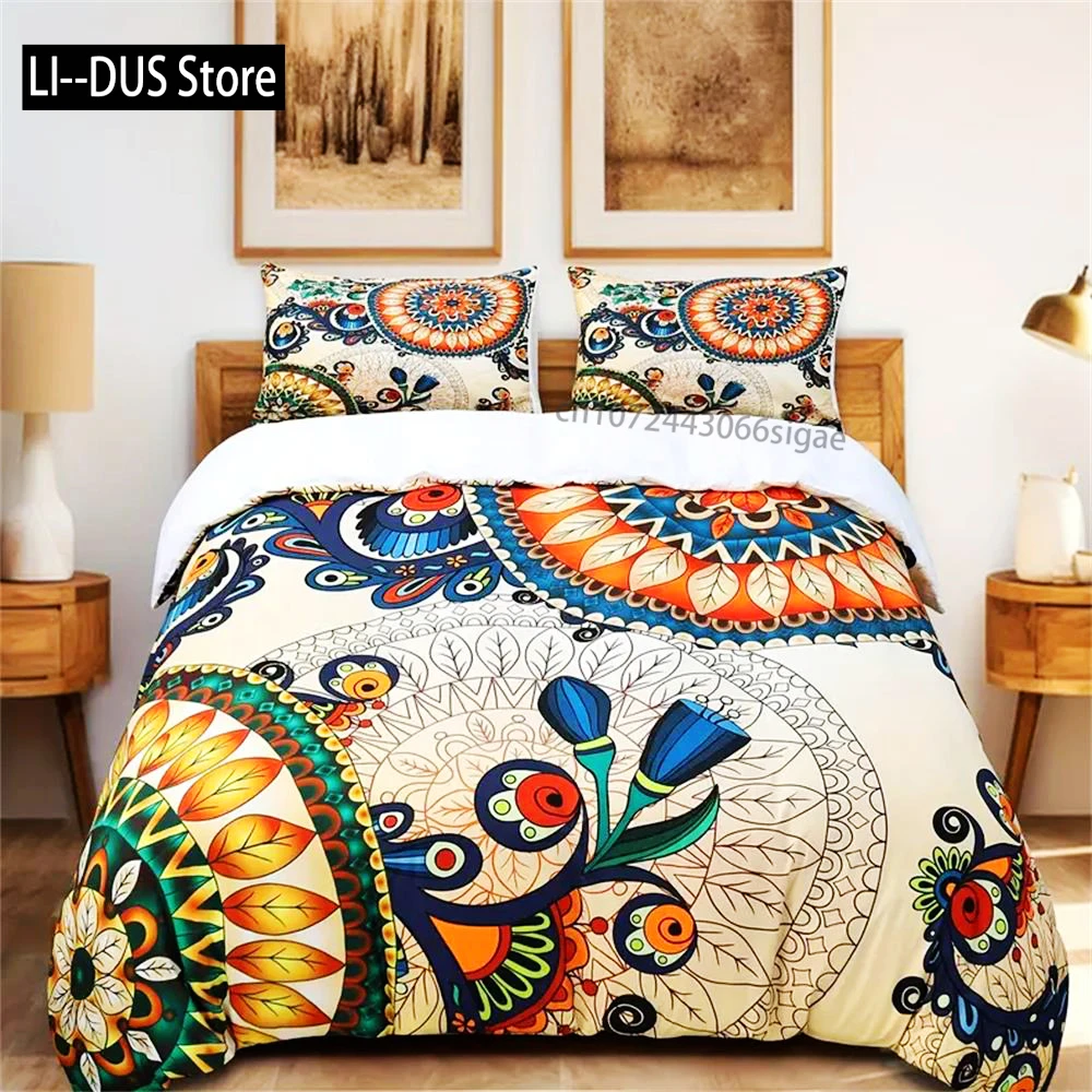 

Vintage Floral Bohemian Duvet Cover Set - Soft, Indian Mandala Printed Hippie Bedding With 2 Matching Pillowcases - No Filler