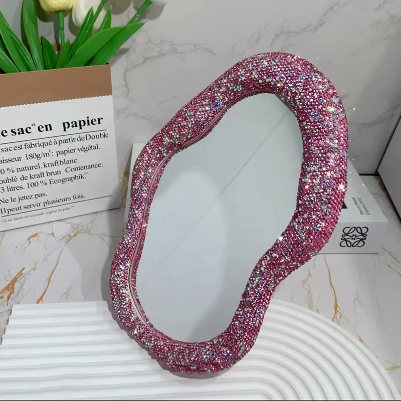 Bling Diamond Makeup Mirror Makeup Creative Irregular Mirror Standing Dresser Cloud Shaped French Hairdressing Wall Mirror