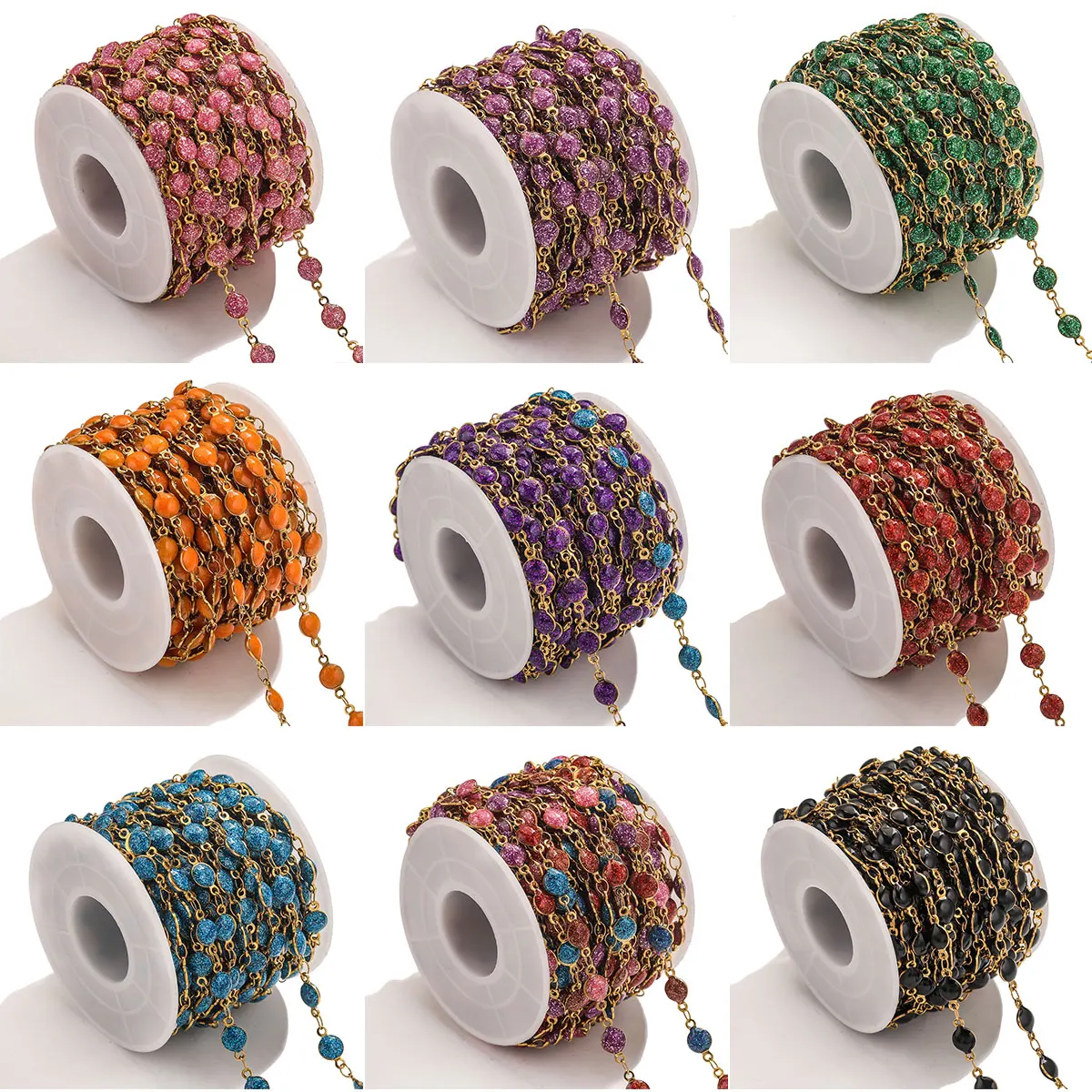 JOBulk-Poudre d\'or en émail coloré en acier inoxydable, bijoux de direction, bracelet à faire soi-même, fournitures de collier, 1m par lot