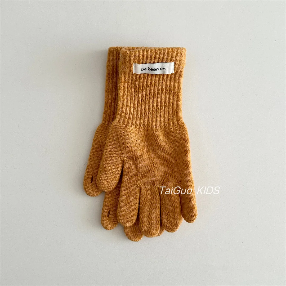 New Fashion Baby Solid Color Touch Screen Knitted Gloves Girls Winter Gloves Warm Gloves Solid Work Gloves Mittens