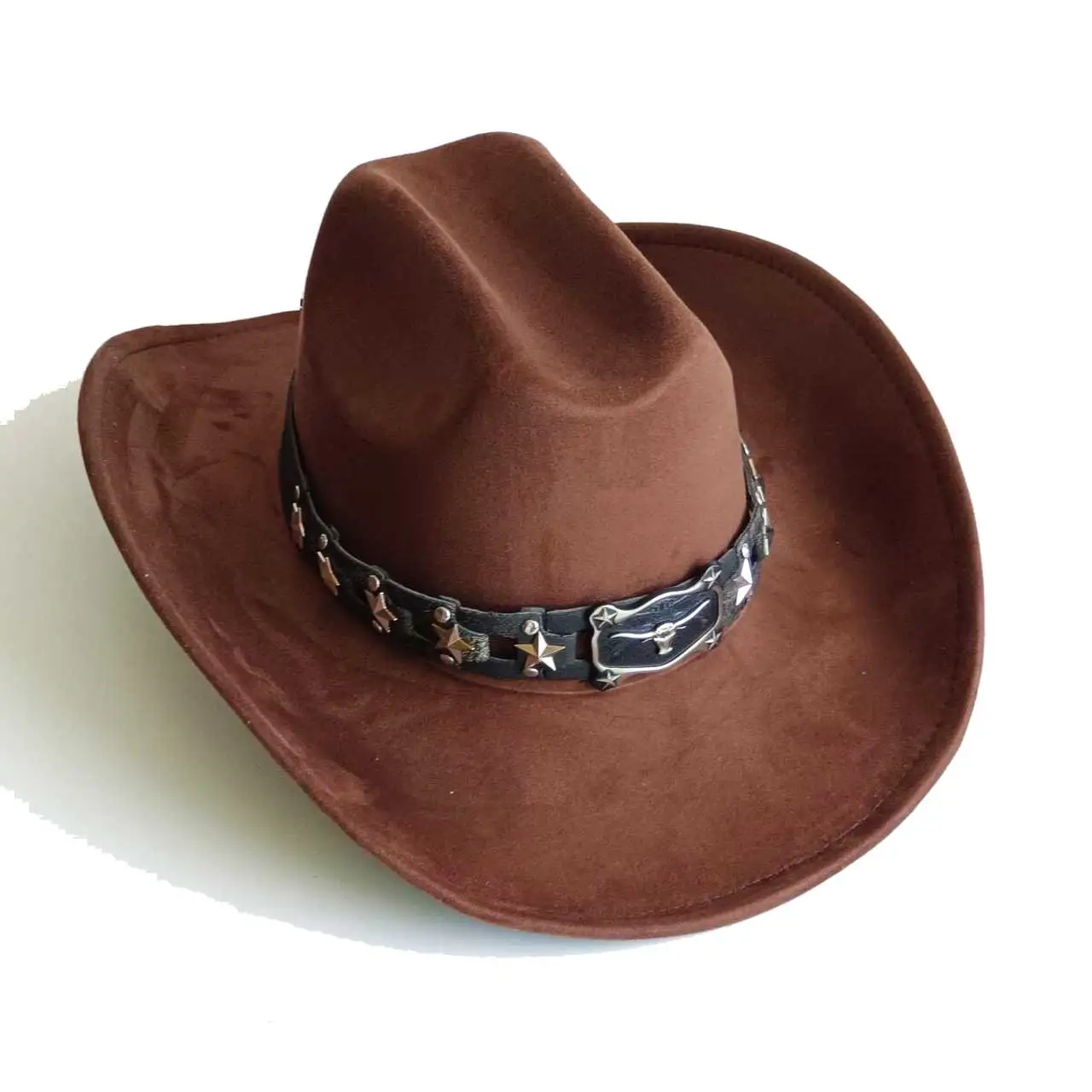Western Vegan suede hat cowboy hat Metal bull head accessory panama hat unisex women's hat wide brim cowboy hat women's hat