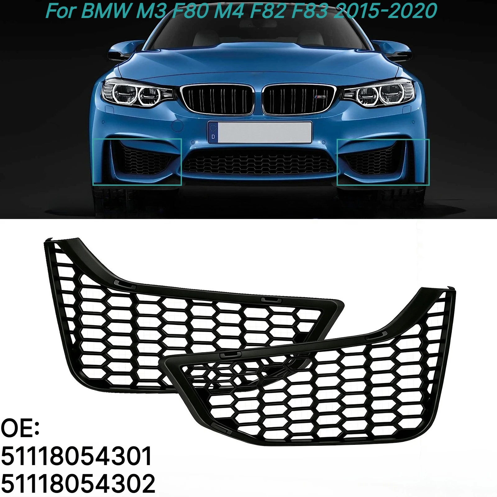 51118054301 51118054302 Front Bumper Lower Fog Light Grille For BMW F80 M3 F82 F83 M4 2015-2020