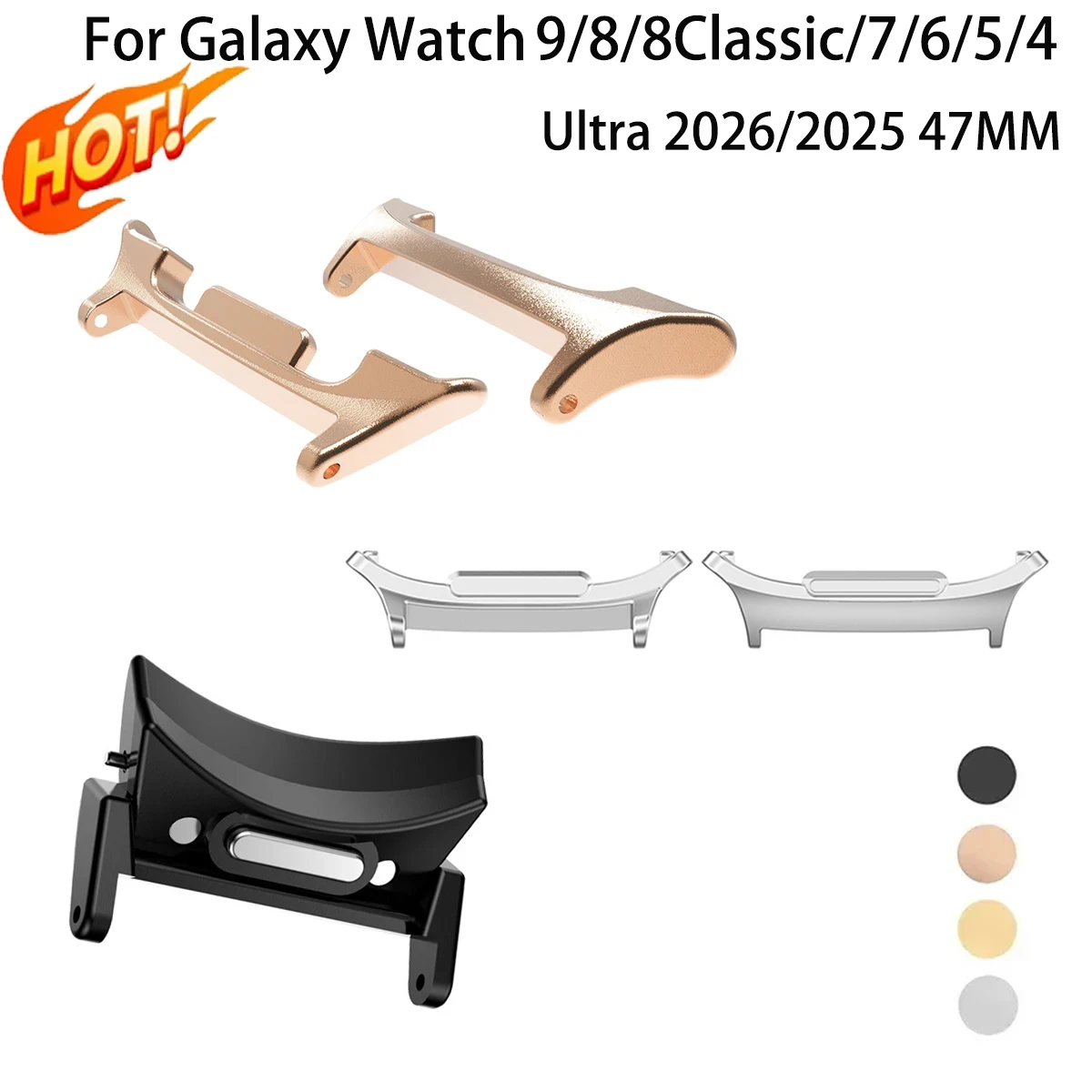 for Samsung Galaxy Watch 9/8/8Classic 7/6/5/4 Quick Fit Connector for Galaxy Ultra 2026/2025 47MM A Pair Stainless Steel Adapter
