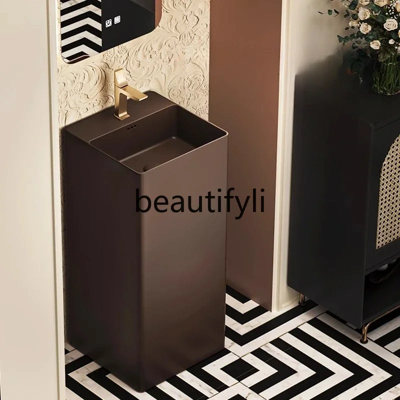 

French retro washbasin household ceramic column basin Nanfa bathroom hotel villa floor-to-ceiling washbasin