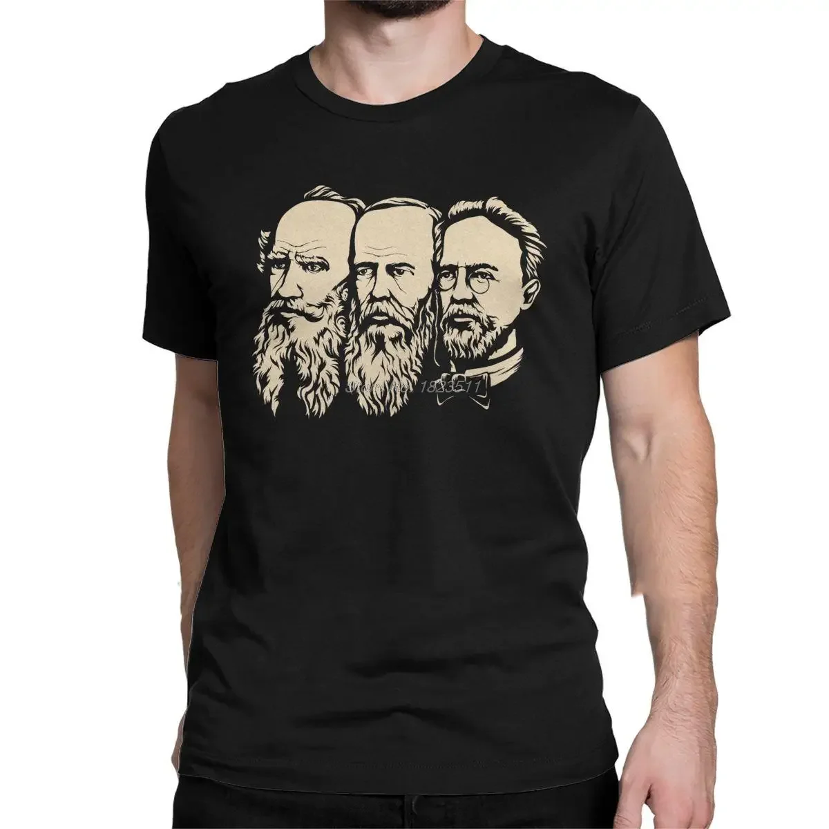 heavyweight Men T-Shirt Russian Tolstoy Dostoevsky Chekhov Funny Pure Cotton Tees Short Sleeve Communist  New Arrival fashion