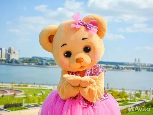 ピンクのドレスかわいいクマのマスコットコスチューム広告パレードパーティーハロウィンクリスマス仮装漫画人形ファンシー衣装