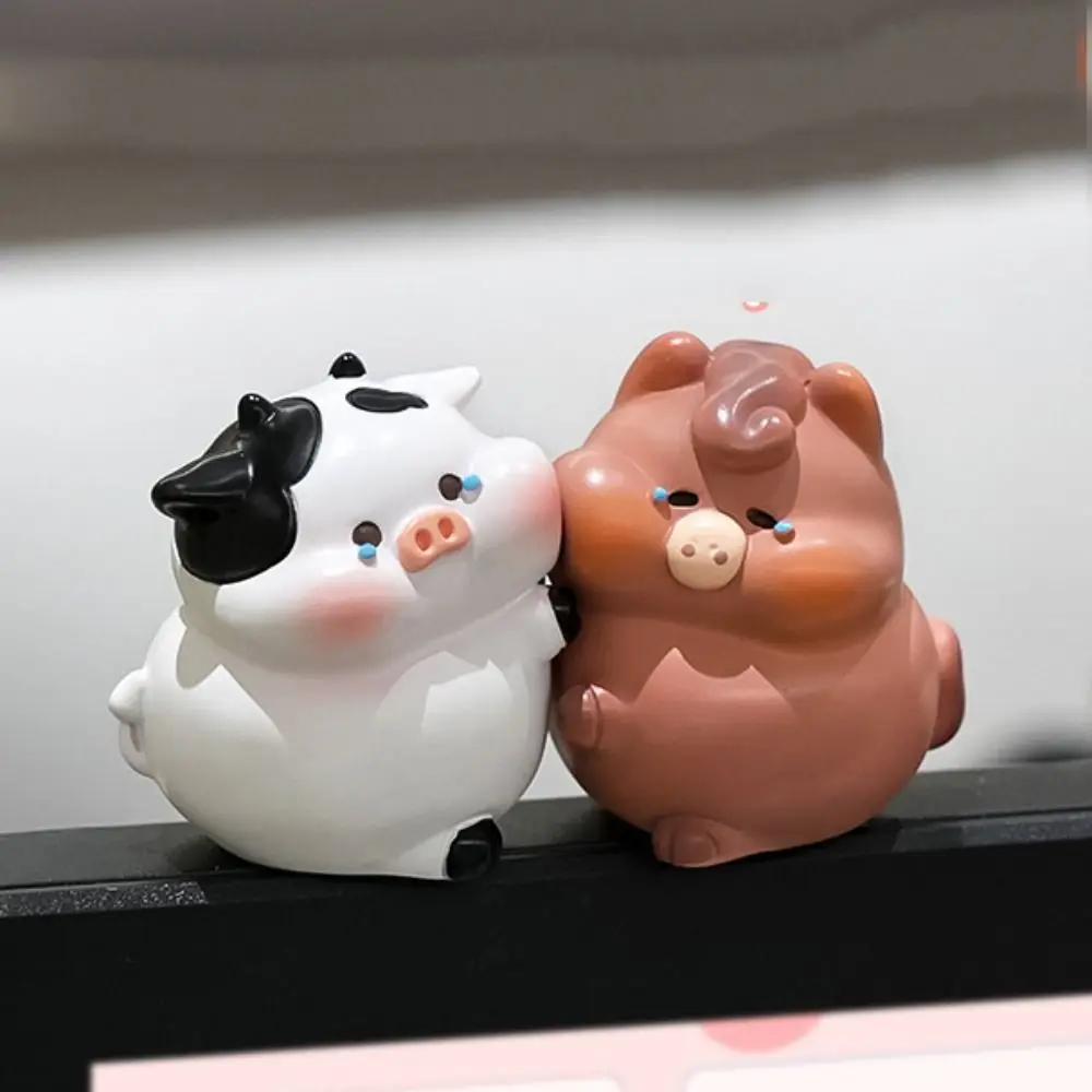 8pcs/set Desk Ornament Computer Monitor Decoration Computer Display Cattle Screen Animal Model Cartoon Rabbit