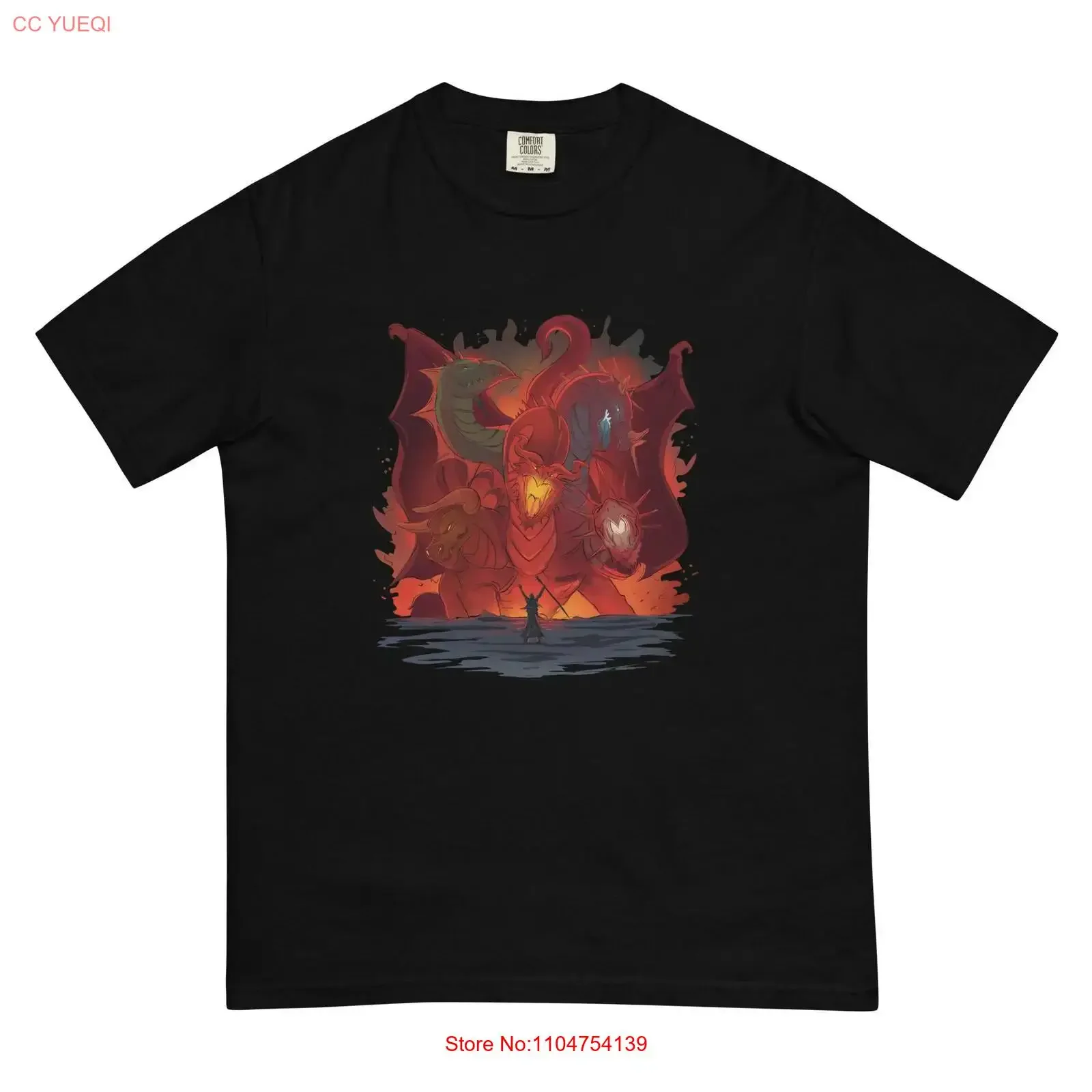 Camiseta de hombre Tiamat teñida en prenda, de peso pesado, con diseño de la Madre de Dragones de D&D, estilo vintage Pathfinder, lavada, ligeramente elegante y suave.