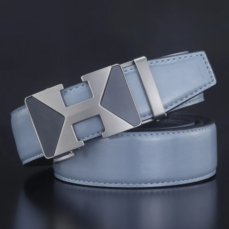 2026 High Quality Automatic buckle men's business belts full grain leather luxury brand youth waist belt