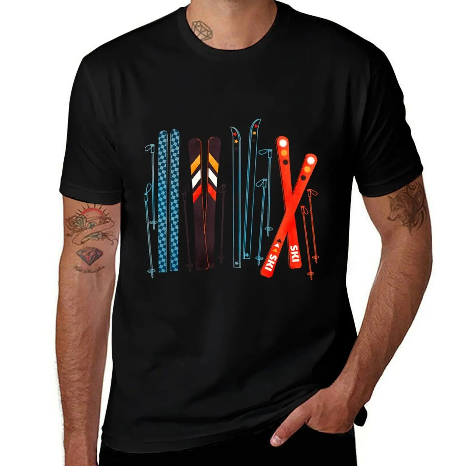 Colorful Retro Ski Illustration Classic T-Shirt Soft Durable Cotton T-Shirt