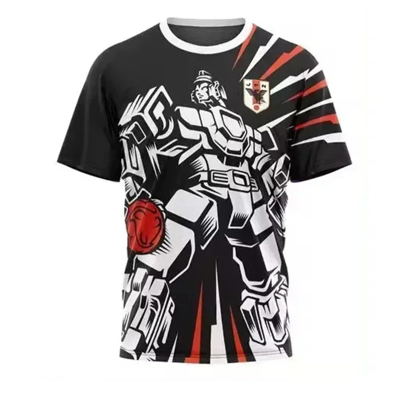 Camiseta de manga curta estampada 3D Gundam para homens e mulheres, respirável, camisa de secagem rápida, futebol esportivo, verão