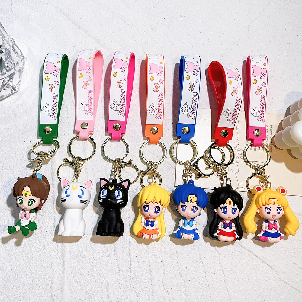 Anime Sailor Moon Keychain Tsukino Usagi Hino Rei Action Figure Pendant Luna Artemis Sailor Mars Key Chain Collection Model Toys