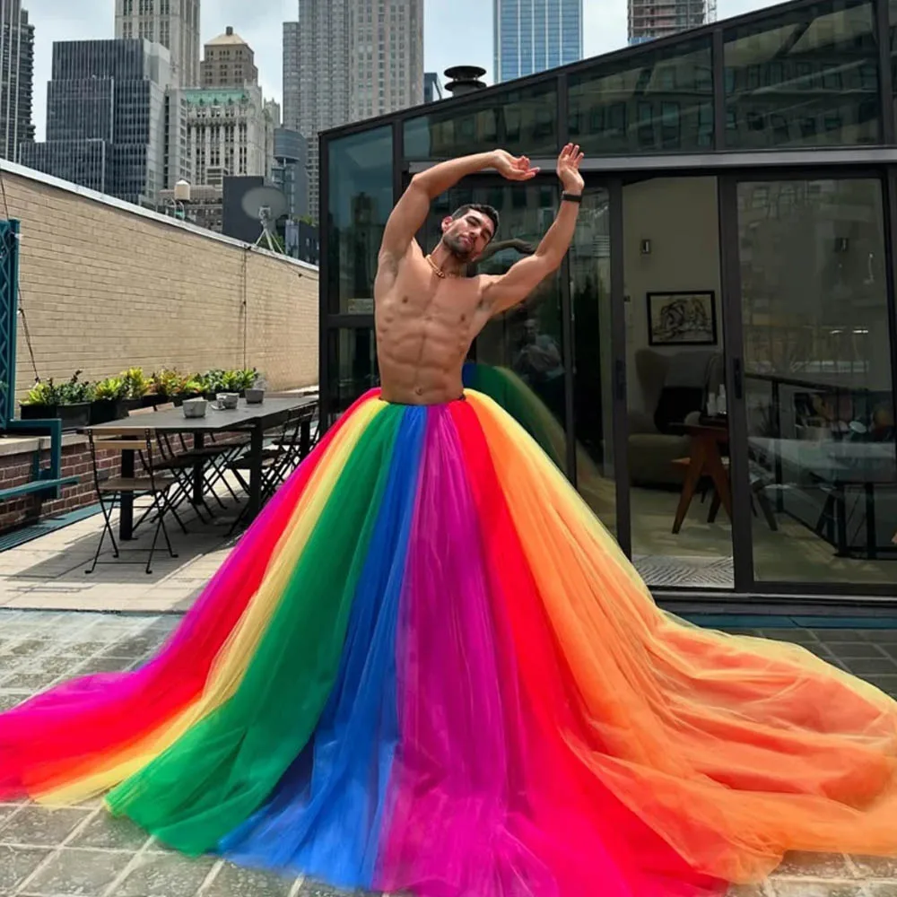 Rainbow Ball Gown Tulle Skirts For Women Girls Birthday Party Skirt  Longer Maxi Beach Holiday Skirt Summer Wedding Guest Skirts